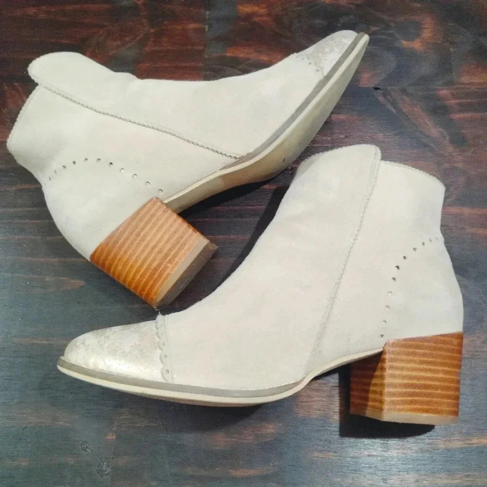 Silent D Moneybag Ankle Boots Beige Suede Leather Beige US 6.5 EU 37 - Picture 13 of 13